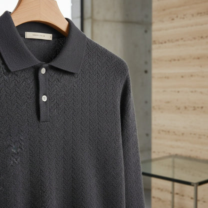 Long Sleeve Textured Shirt - Charcoal - Back View