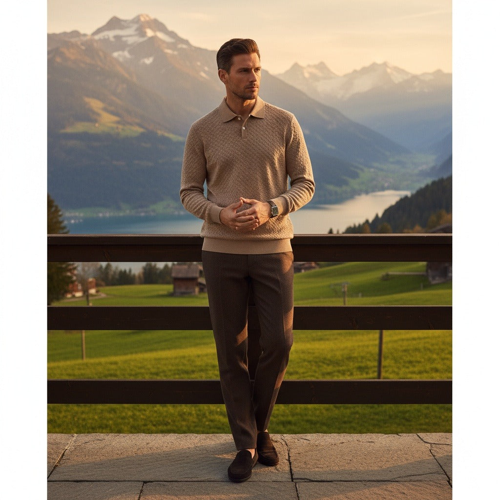 Long Sleeve Textured Shirt - Fawn - Angled Shot