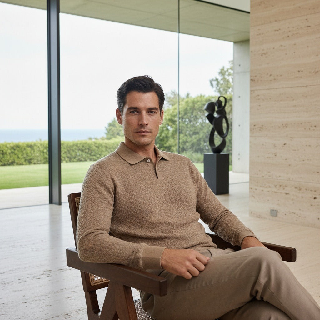 Long Sleeve Textured Shirt - Fawn - Side Profile