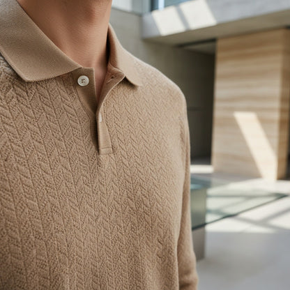Long Sleeve Textured Shirt - Fawn - Back View
