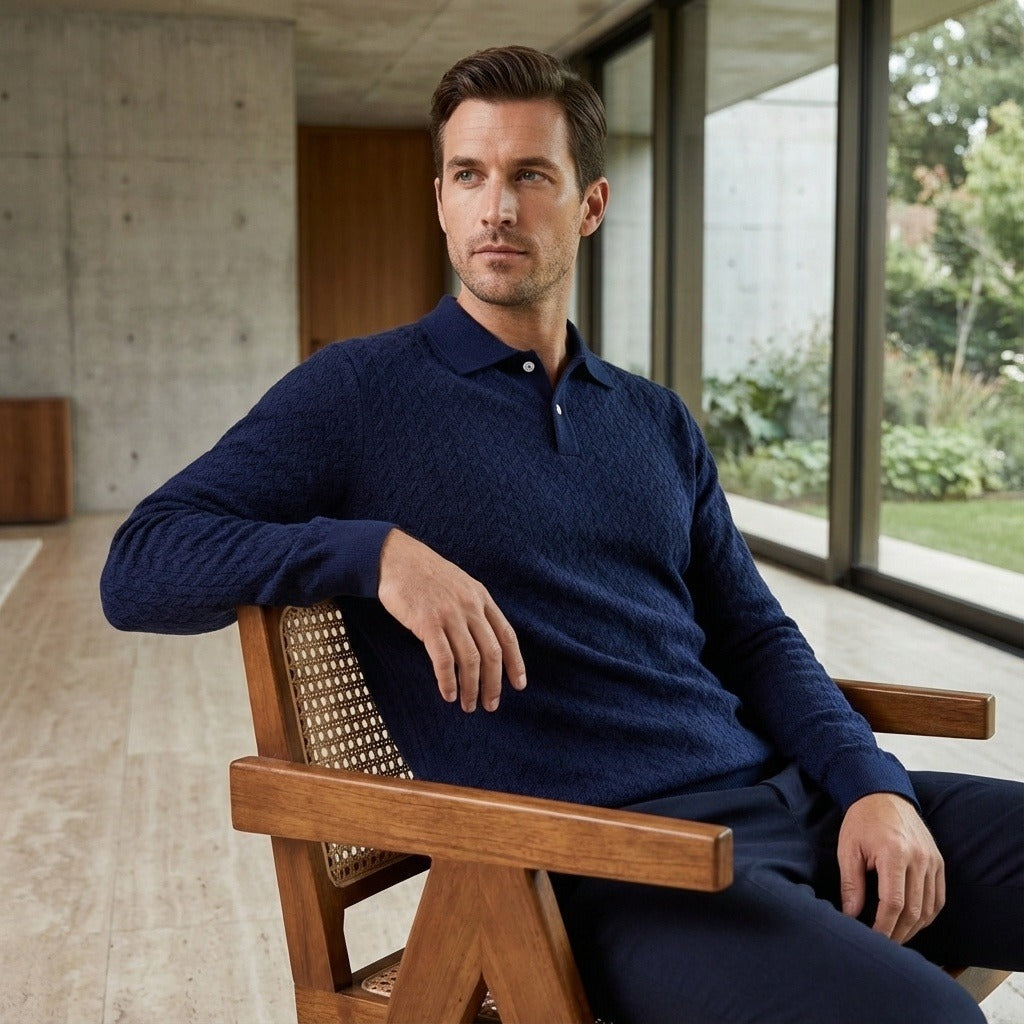 Long Sleeve Textured Shirt - Midnight - Side Profile