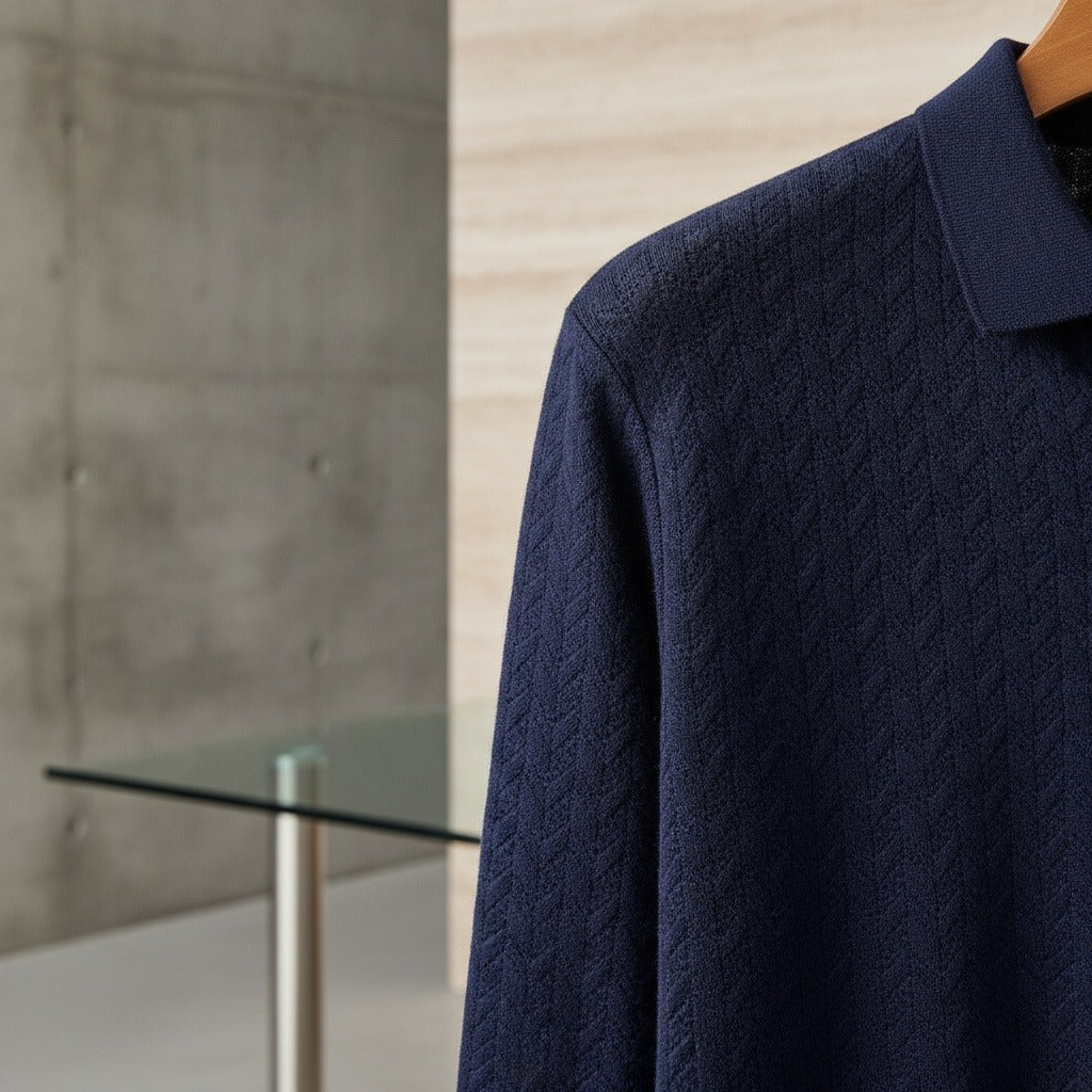 Long Sleeve Textured Shirt - Midnight - Back View