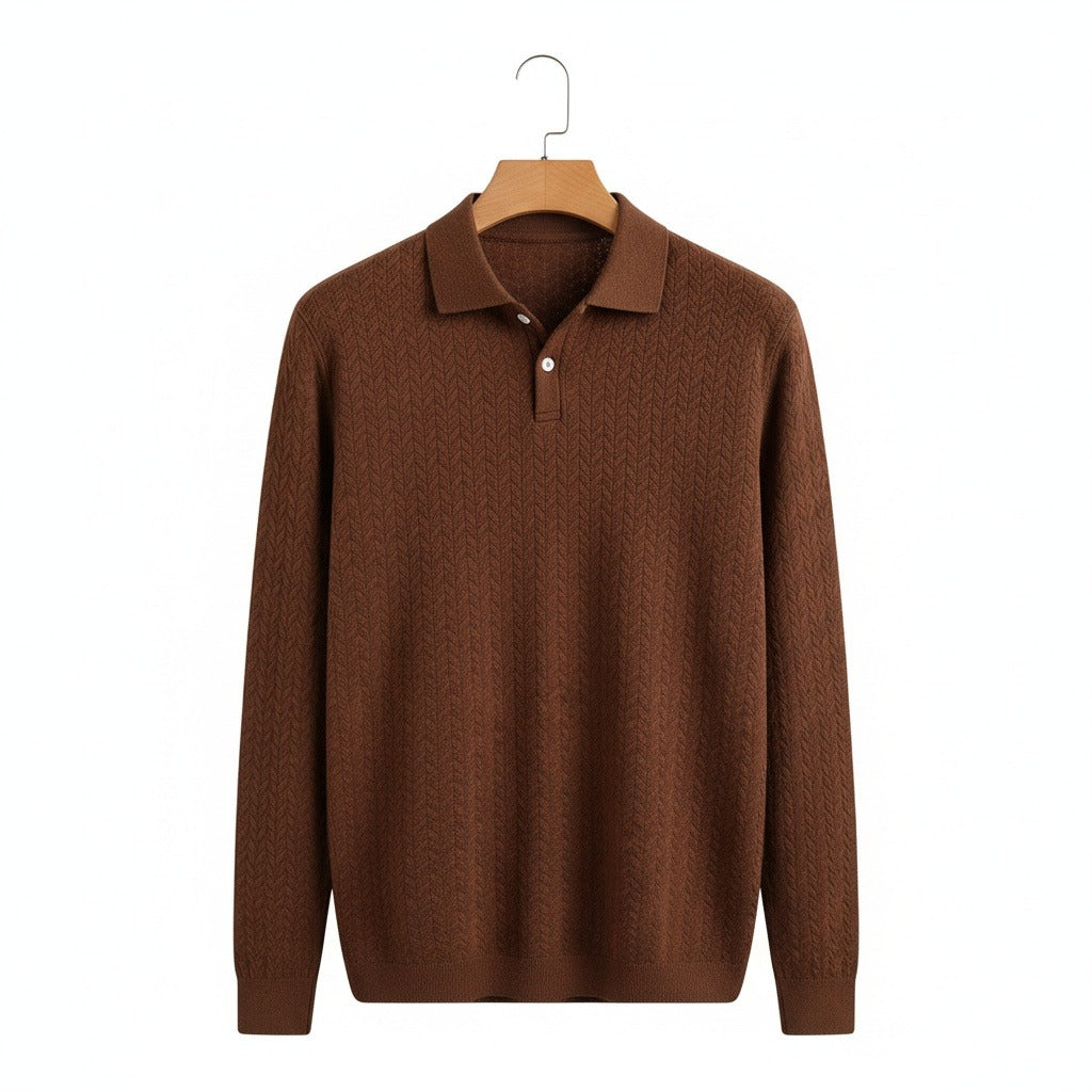 Long Sleeve Textured Shirt - Chestnut - Front View
