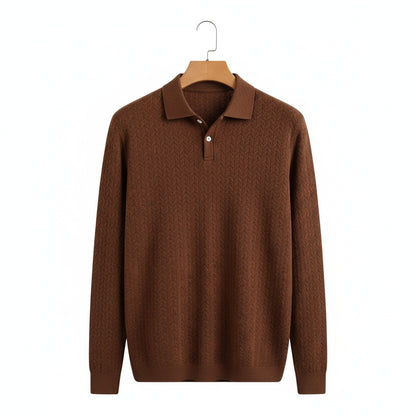 Long Sleeve Textured Shirt - Chestnut - Front View