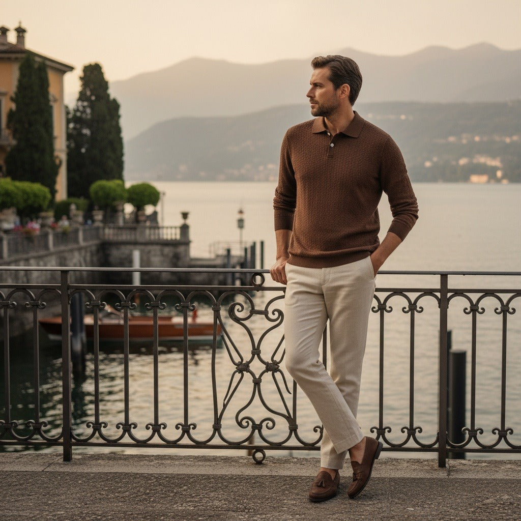 Long Sleeve Textured Shirt - Chestnut - Angled Shot