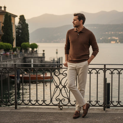 Long Sleeve Textured Shirt - Chestnut - Angled Shot
