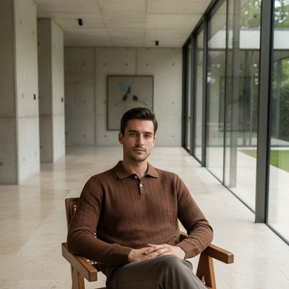 Long Sleeve Textured Shirt - Chestnut - Side Profile
