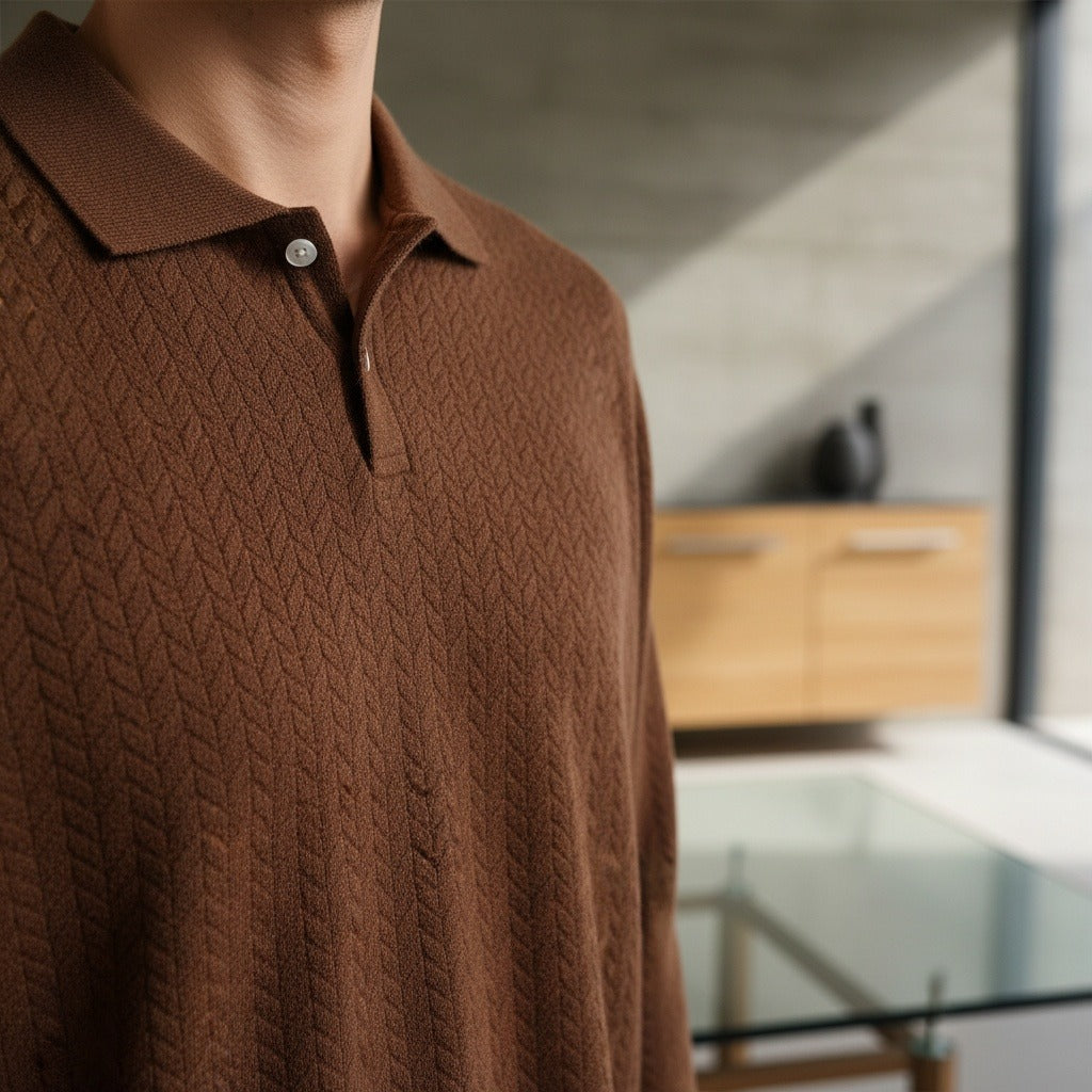 Long Sleeve Textured Shirt - Chestnut - Back View