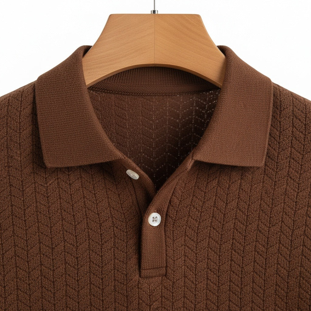 Long Sleeve Textured Shirt - Chestnut - Texture Close Up