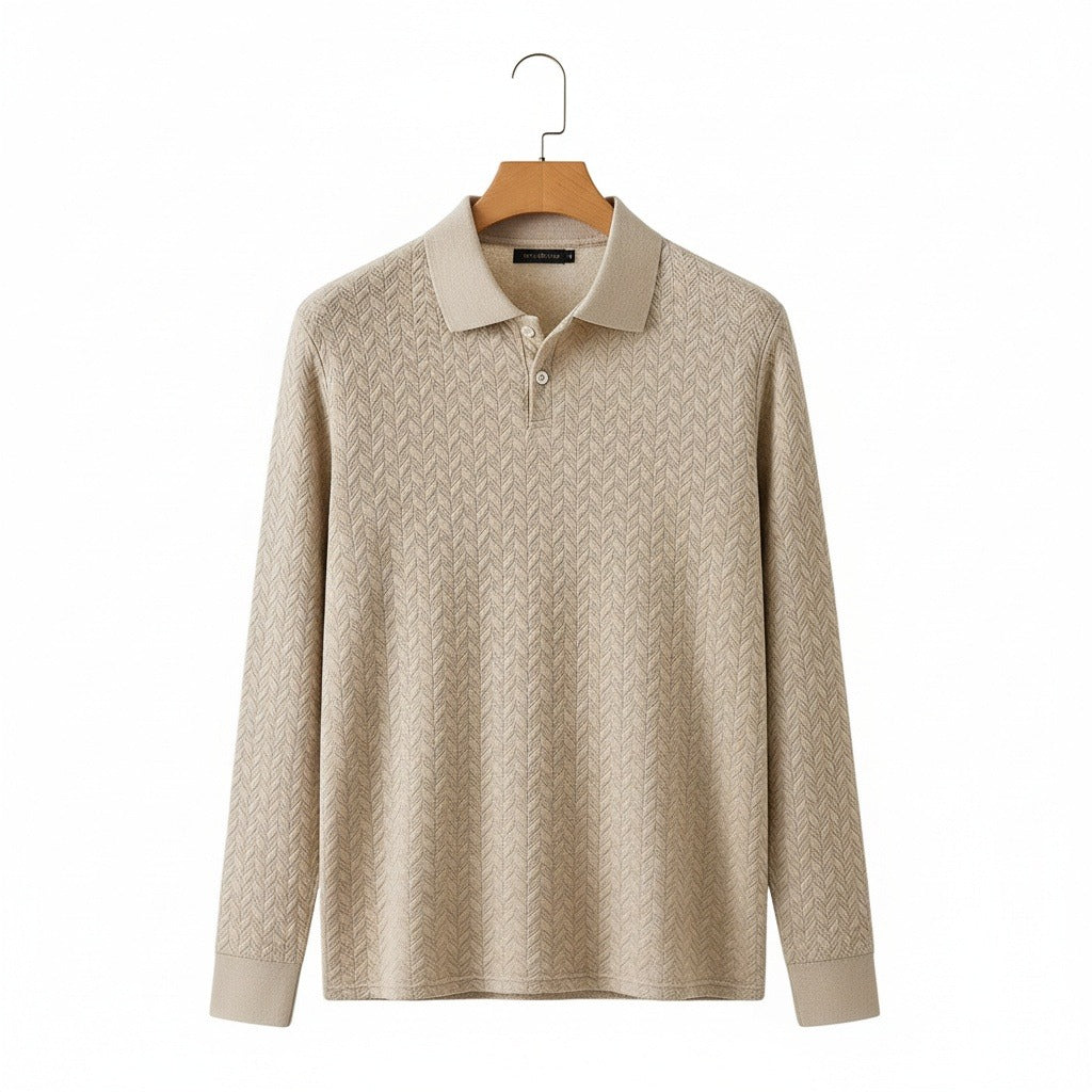 Long Sleeve Textured Shirt - Oatmeal - Front View