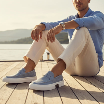 Low Slip On Shoes - Denim Blue - Angled Shot