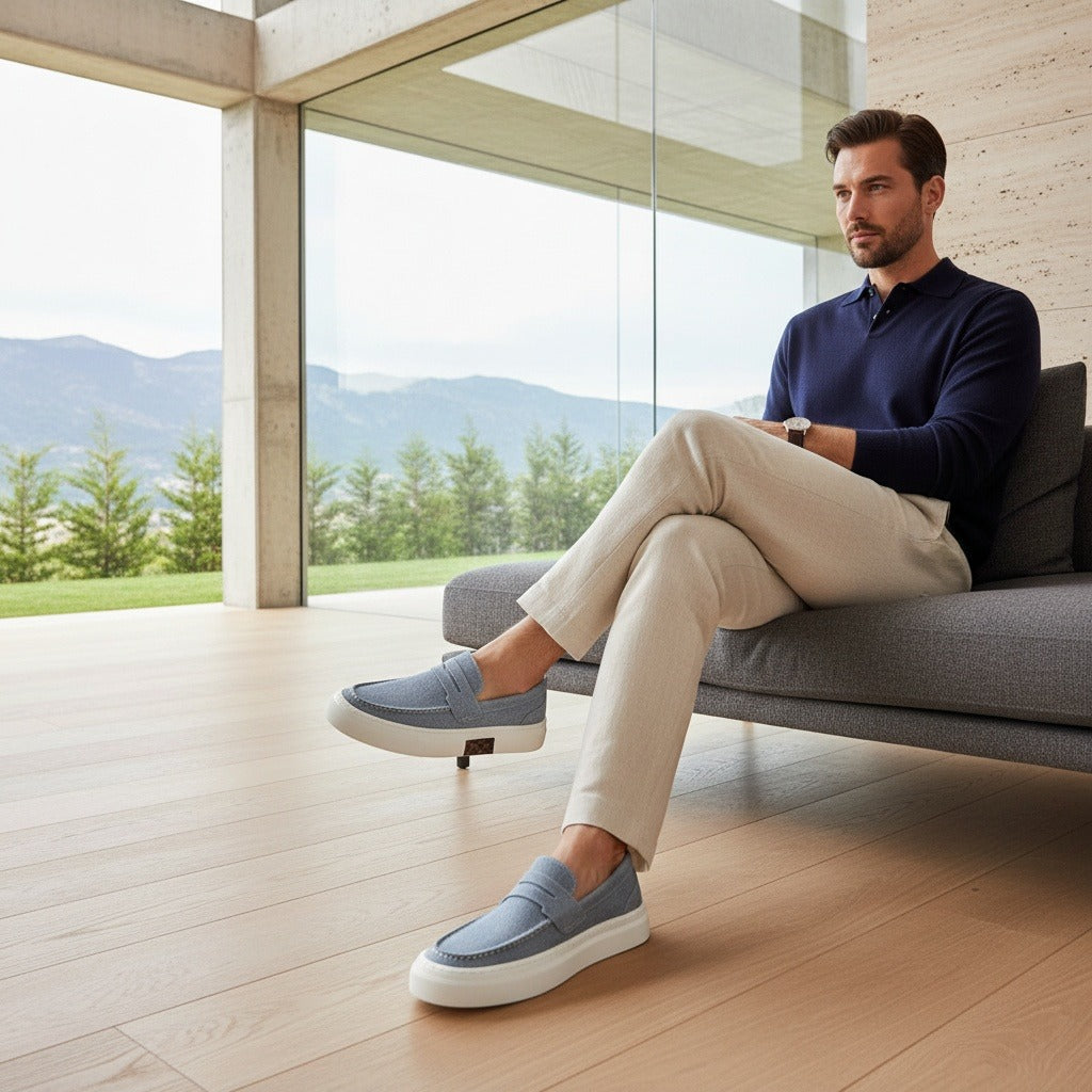 Low Slip On Shoes - Denim Blue - Side Profile
