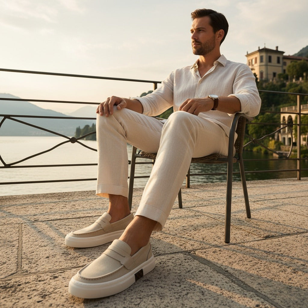 Low Slip On Shoes - Beige - Angled Shot