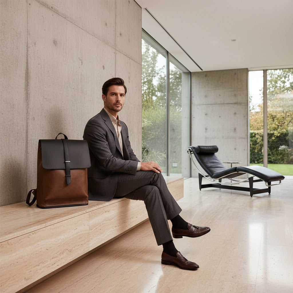 Men's Backpack for Work - Chestnut Brown - Side Profile