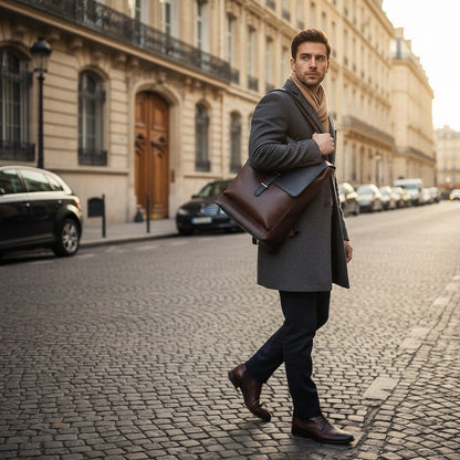 Men's Backpack for Work - Espresso Brown - Angled Shot
