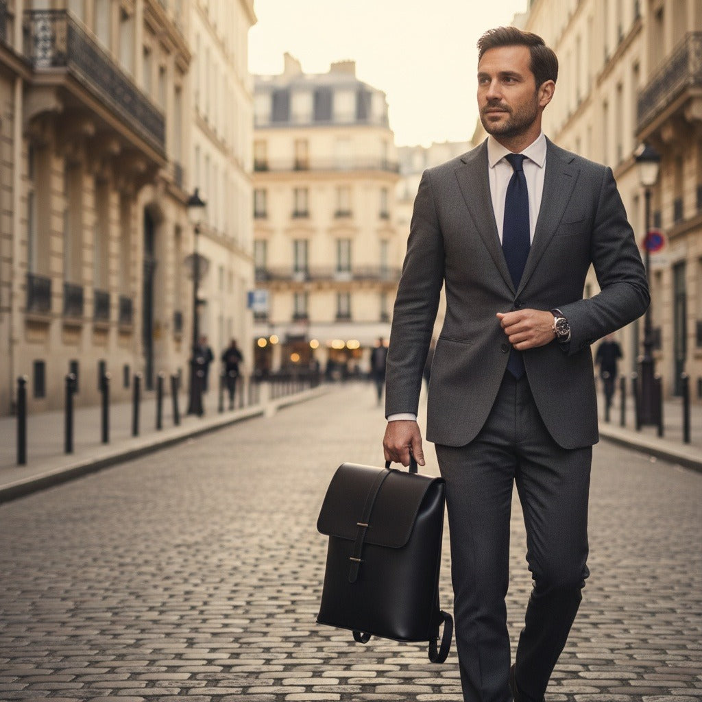 Men's Backpack for Work - Midnight Black - Angled Shot