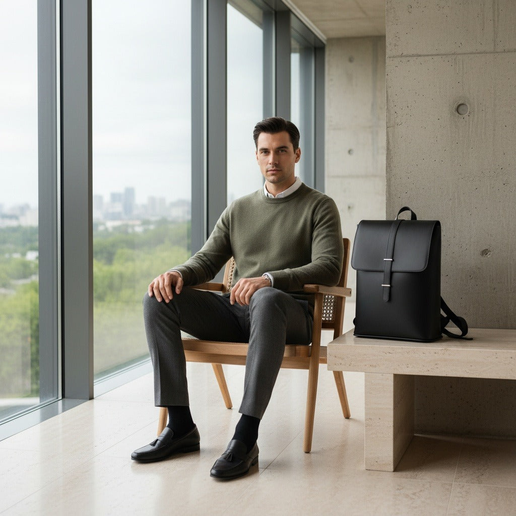 Men's Backpack for Work - Midnight Black - Side Profile