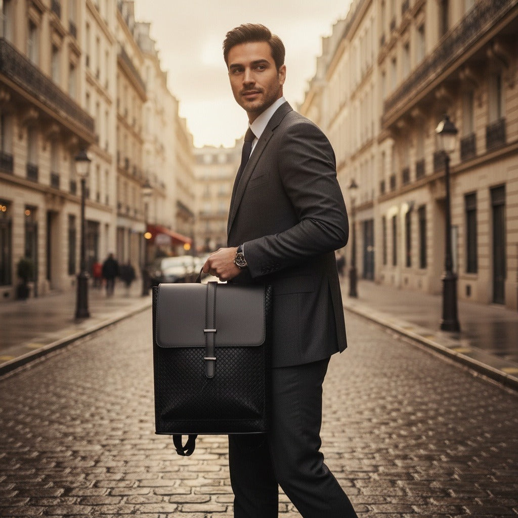 Men's Backpack for Work - Raven Black - Angled Shot