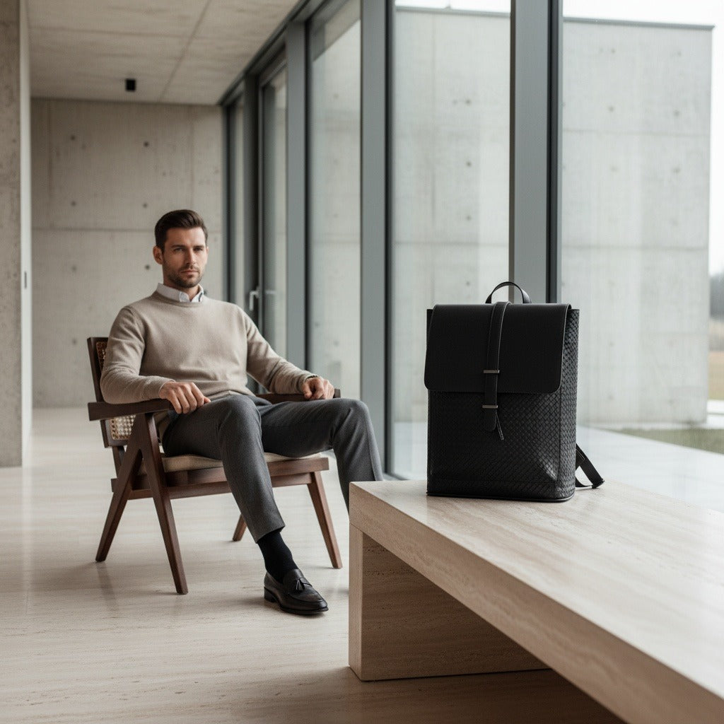 Men's Backpack for Work - Raven Black - Side Profile