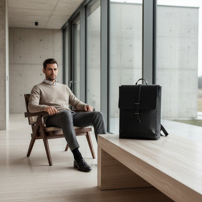 Men's Backpack for Work - Raven Black - Side Profile