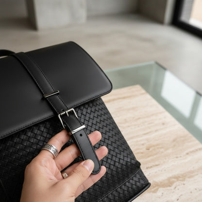 Men's Backpack for Work - Raven Black - Back View