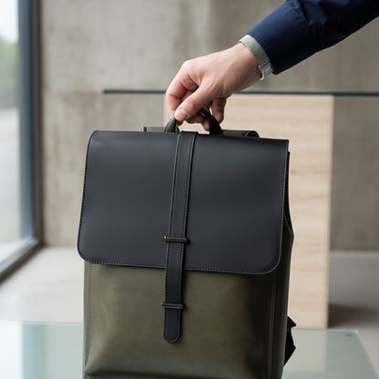 Men's Backpack for Work - Olive Green - Back View