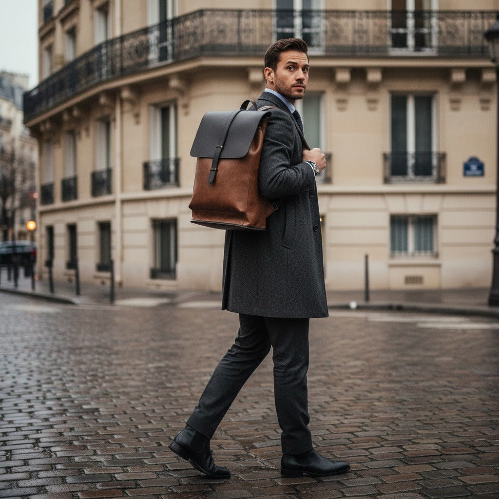 Men's Backpack for Work - Chestnut Brown - Angled Shot