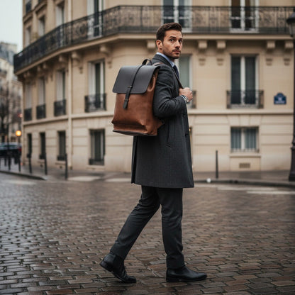 Men's Backpack for Work - Chestnut Brown - Angled Shot