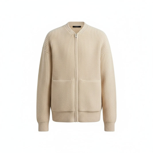 Mens Beige Zip Cardigan