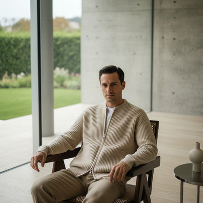 Mens Beige Zip Cardigan