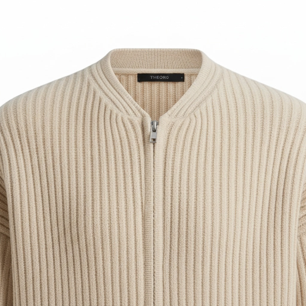 Mens Beige Zip Cardigan