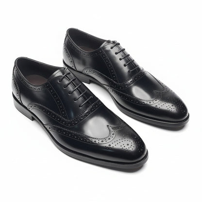 Mens Black Brogue Shoes - Black - Front View