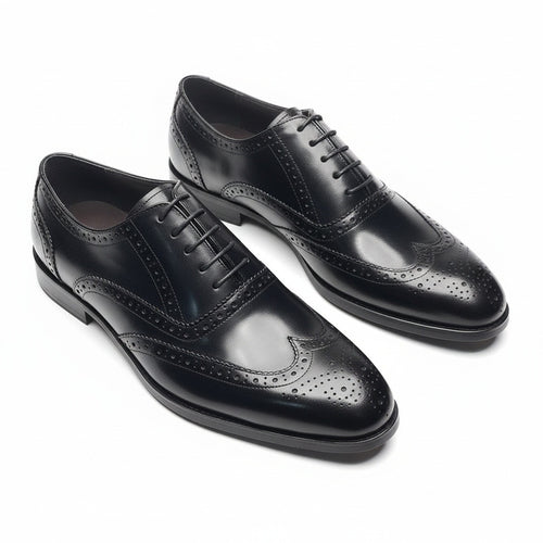 Mens Black Brogue Shoes - Black - Front View