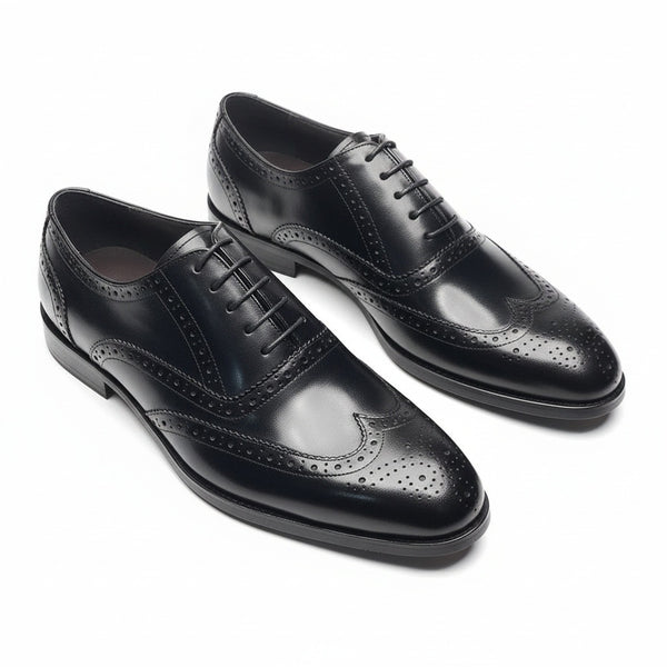 Mens Black Brogue Shoes - Black - Front View