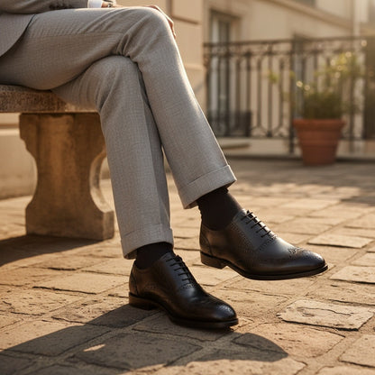 Mens Black Brogue Shoes - Black - Angled Shot