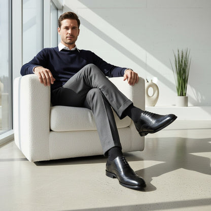 Mens Black Brogue Shoes - Black - Side Profile