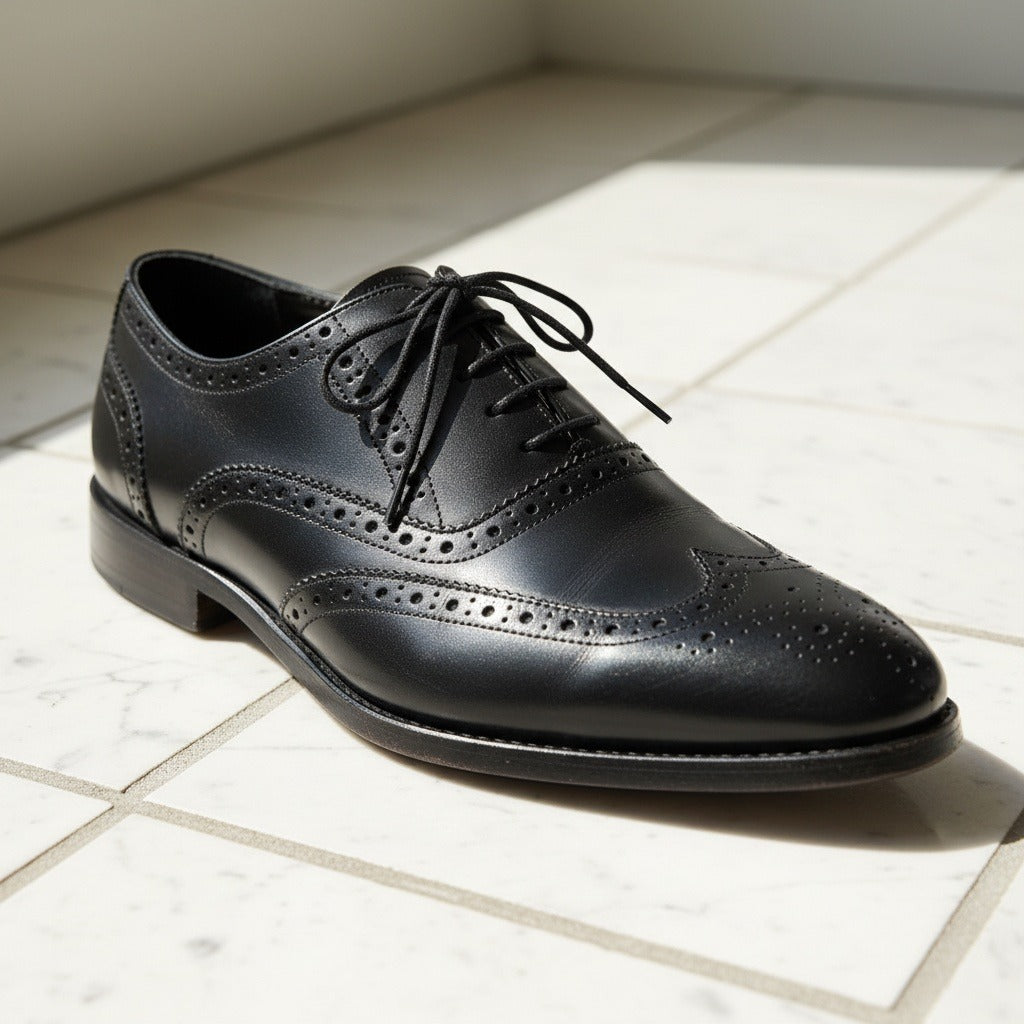 Mens Black Brogue Shoes - Black - Back View