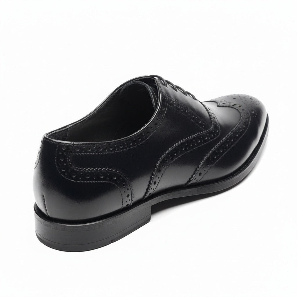 Mens Black Brogue Shoes - Black - Fabric Detail