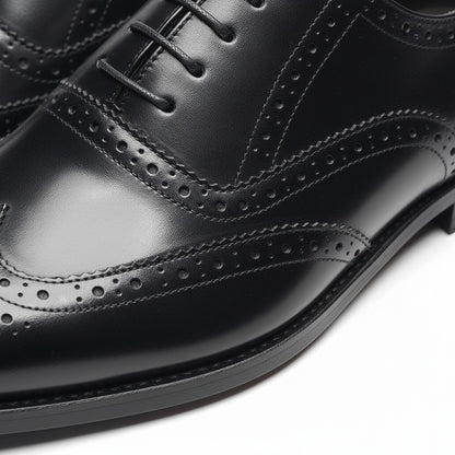 Mens Black Brogue Shoes - Black - Texture Close Up