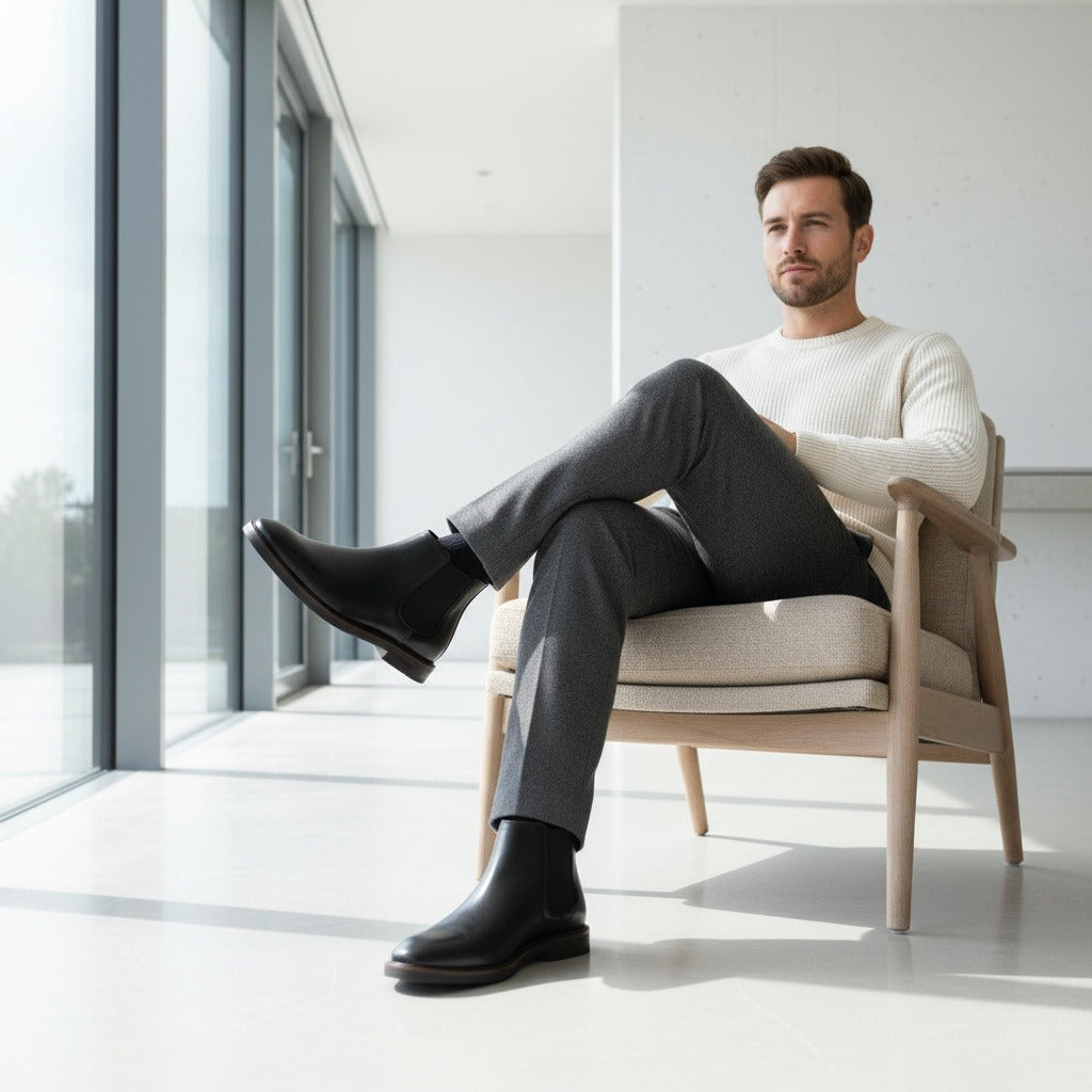 Mens Black Chelsea Boots - Black - Side Profile
