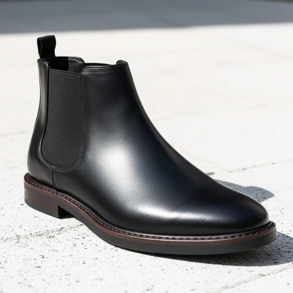 Mens Black Chelsea Boots - Black - Back View