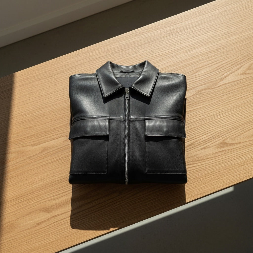 Mens Black Leather Harrington Jacket - Black - Lifestyle Inspiration