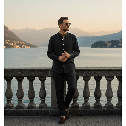 Mens Black Linen Set - Black - Angled Shot