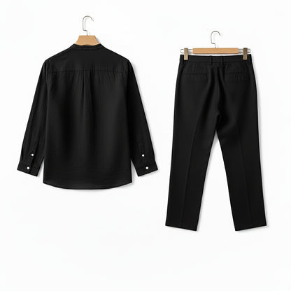 Mens Black Linen Set - Black - Fabric Detail