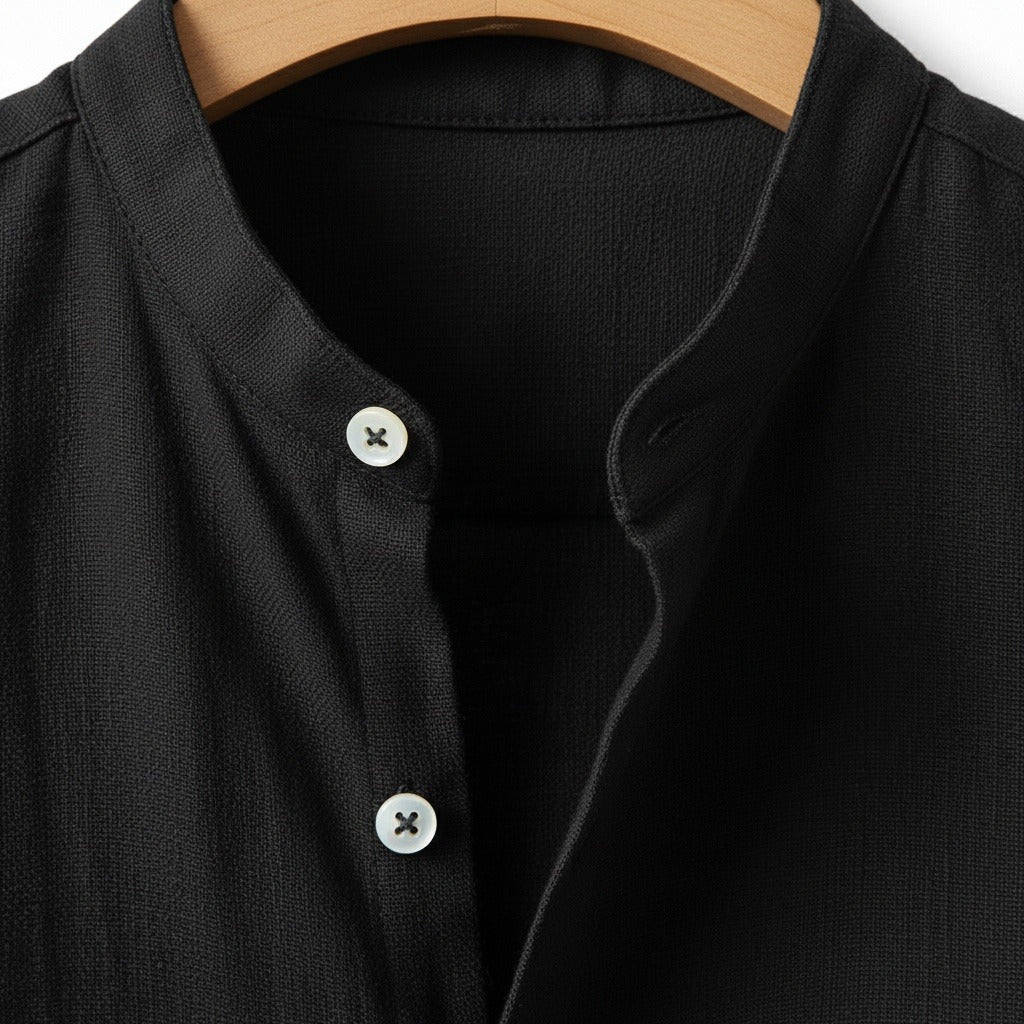 Mens Black Linen Set - Black - Texture Close Up