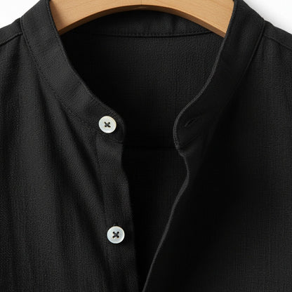 Mens Black Linen Set - Black - Texture Close Up