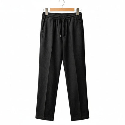 Mens Black Linen Trousers - Black - Front View