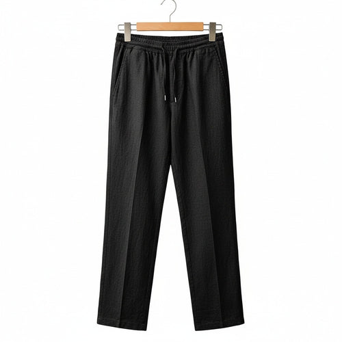 Mens Black Linen Trousers - Black - Front View