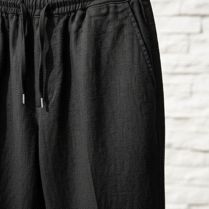 Mens Black Linen Trousers - Black - Back View