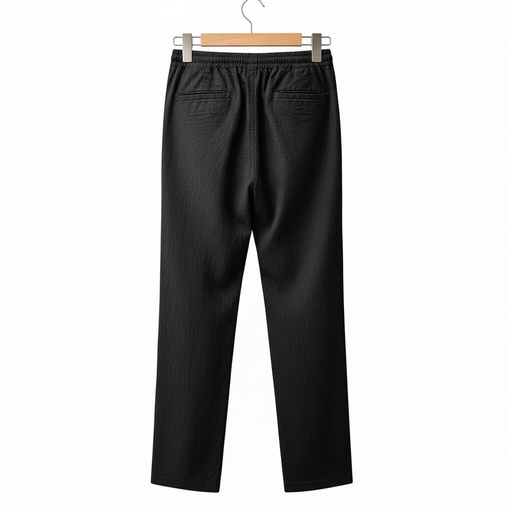 Mens Black Linen Trousers - Black - Fabric Detail